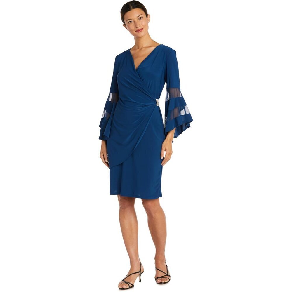 Wrap Dress Women's Peacock Size 18 Sheer Angel Sleeves Rhinestone
